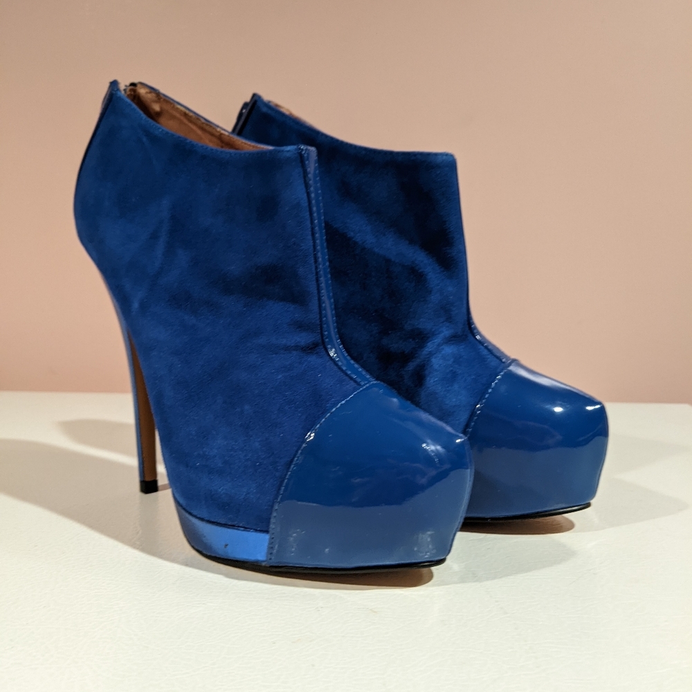 Blue Suede Platform Booties